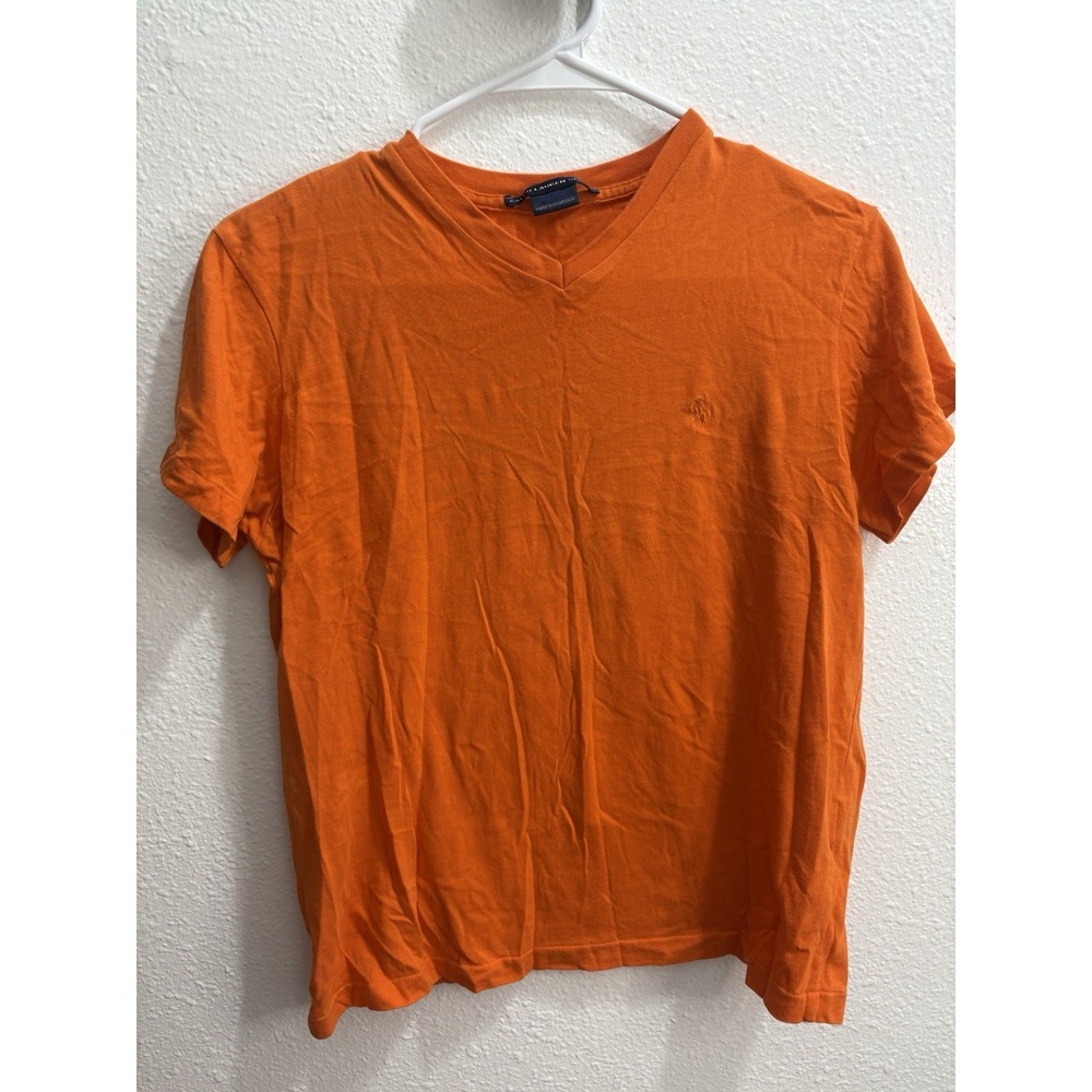 Ralph Lauren Sport Women's Orange V-Neck Cotton Jersey Polo Pony Tee M